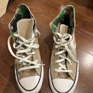 Converse Tan and Green High-Top Sneakers